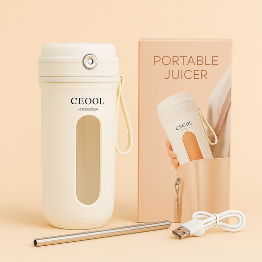 Ceool Portable Blender in beige with box, USB cable and reusable straw – portable mini juicer cup